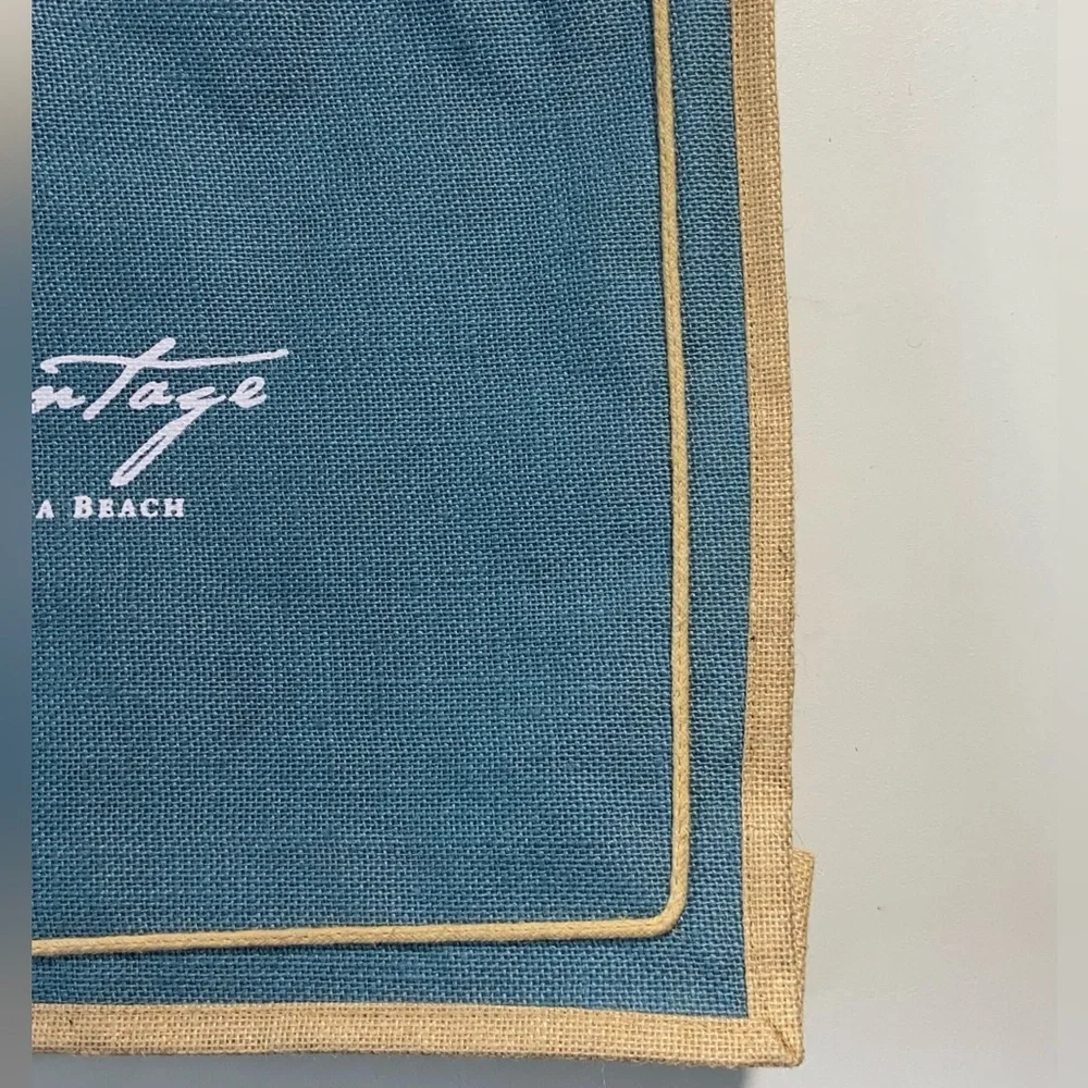 Montage Laguna Beach Resort Large Cornflower Blue Natural Jute Tote Bag Like New - Picture 4 of 16